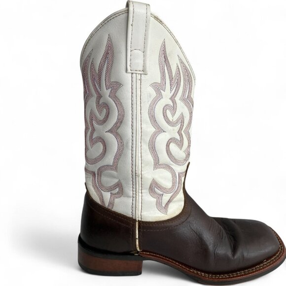 Laredo White Brown Square Toe Leather Western Cowboy Cowgirl Boots Women's 8 M - Picture 6 of 13